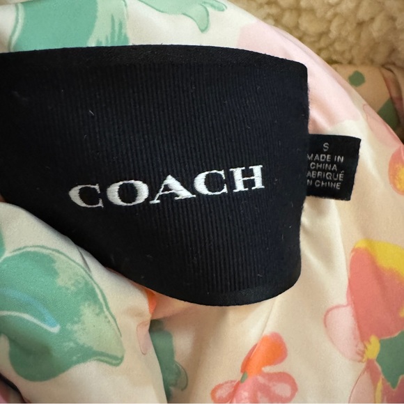 Preloved Women COACH Blocked Floral Cream Sherpa Oversize Jacket Small Winter - Picture 5 of 16